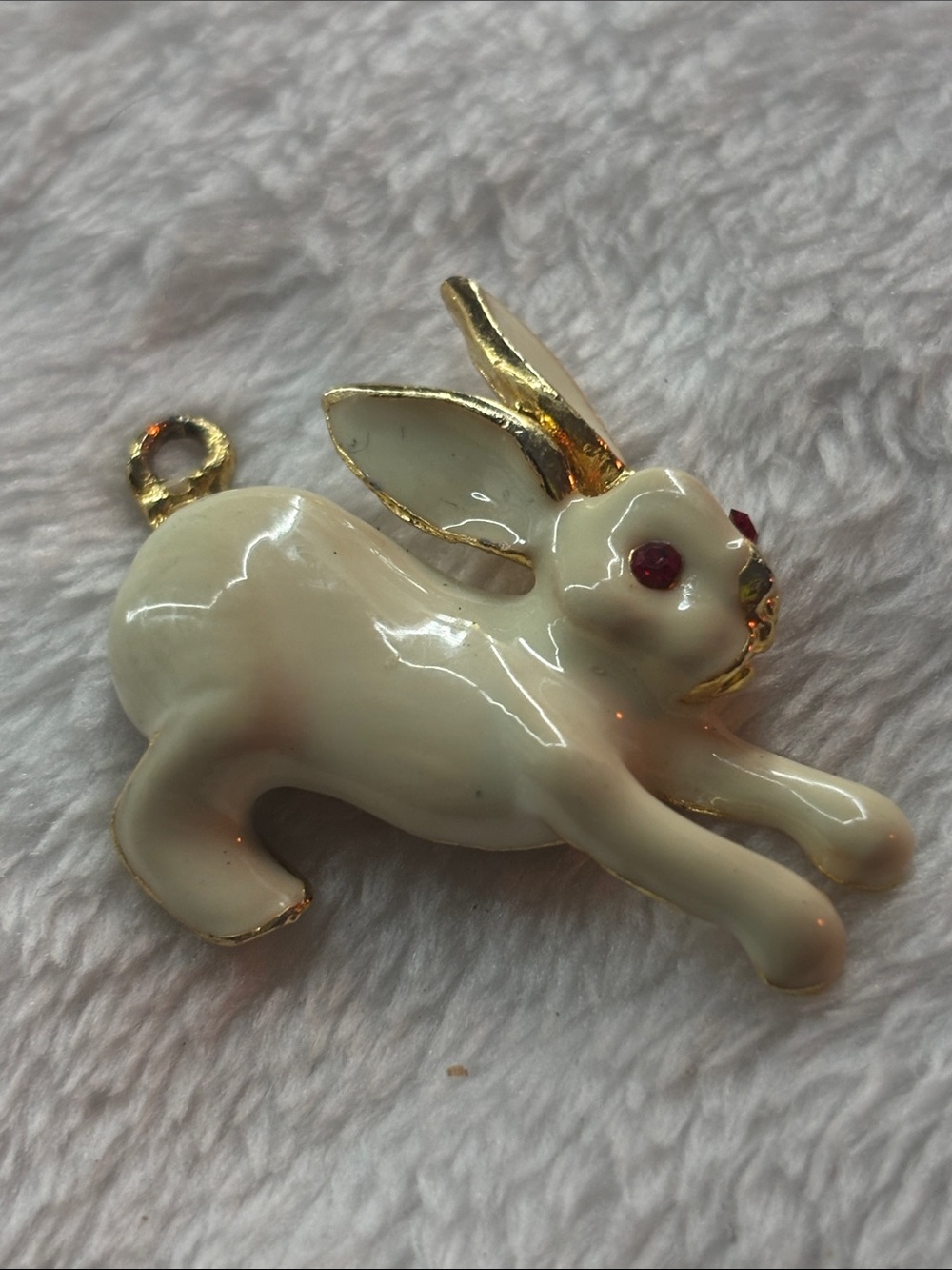 Cream Bunny Enamel Charm Pendant with Gold Accents